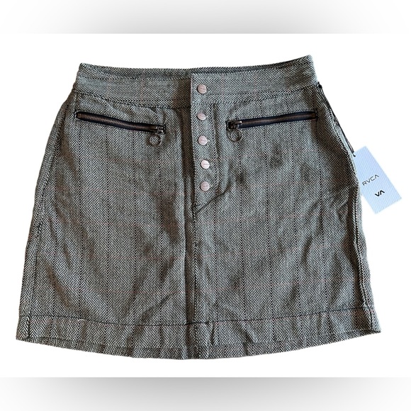 NWT RVCA Natwest High Rise Skirt Woven Herringbone Mini A-Line Size 29 MSRP $65 - Picture 2 of 11